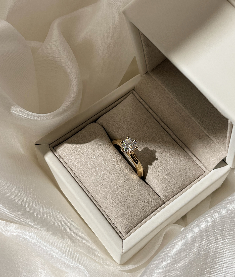 1ct Claw-Set Solitaire in box yellow gold