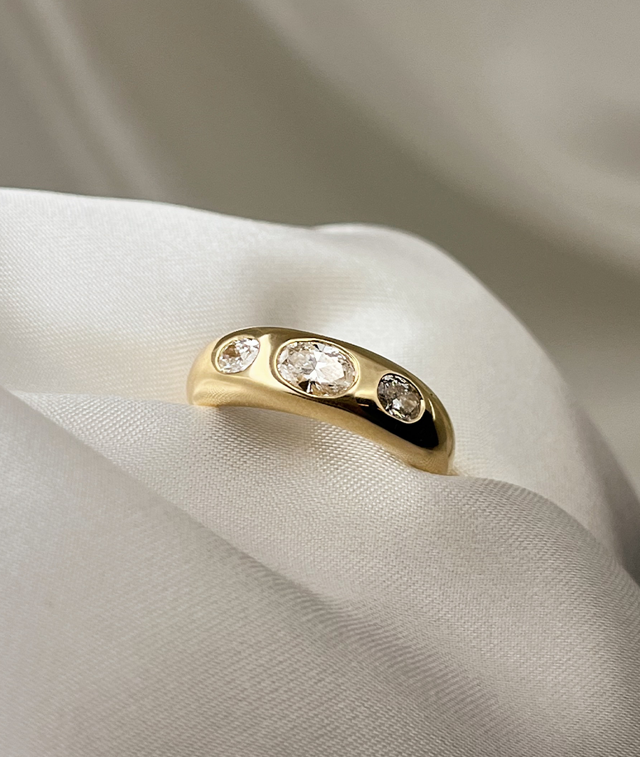Oval Diamond Wide Organic Trilogy Ring