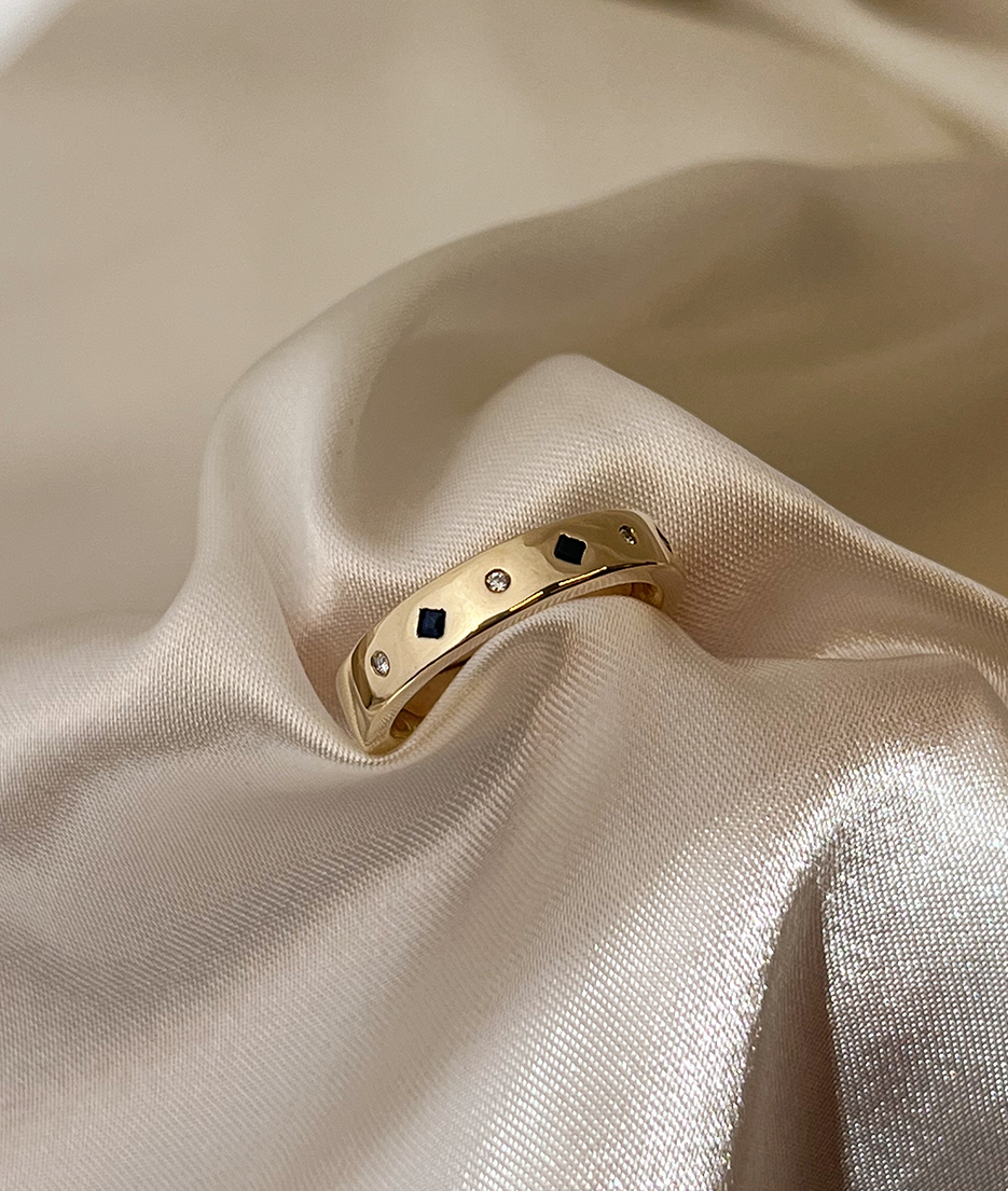 4mmSquare Ring_Sapphire_Diamond_Solid Gold