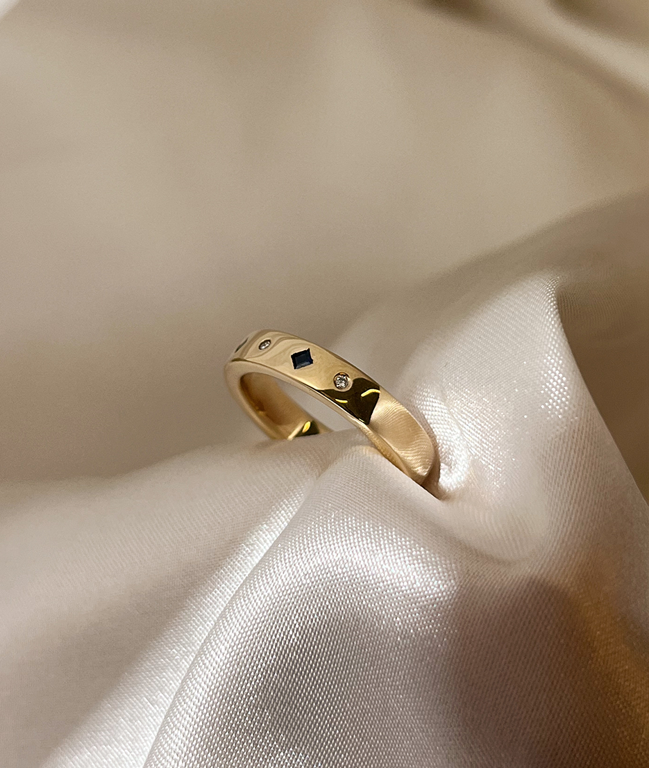 4mmSquare Ring_Sapphire_Diamond_Solid Gold