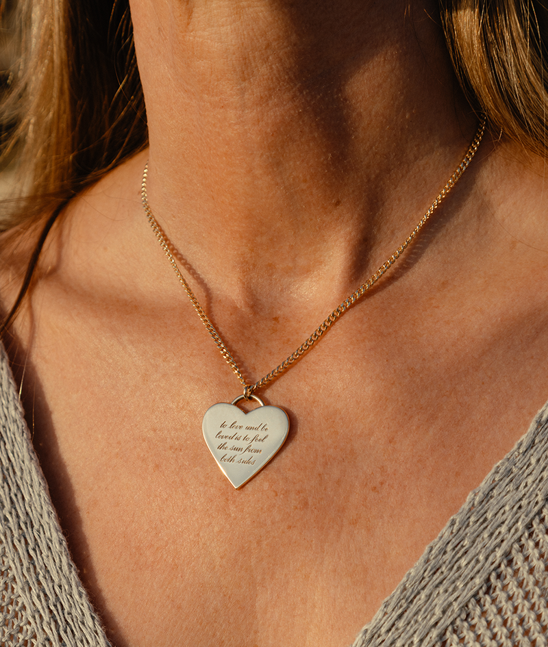 With Great Love Large Pendant on Solid Gold Curb Chain Necklace