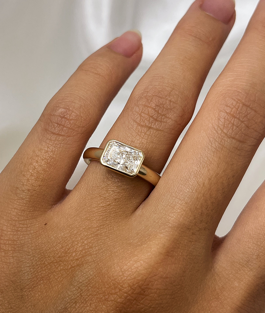 East-West Radiant Diamond Solitaire