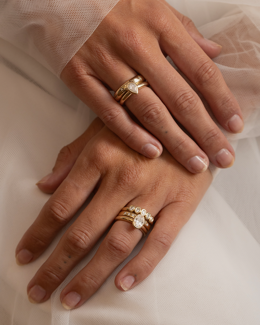 Handmade Mini 5 Suns engagement ring in solid gold. Hand crafted to order in Sydney. Meaningful heirlooms, engagement rings and wedding bands for the Modern bride. Conscious jewellery.