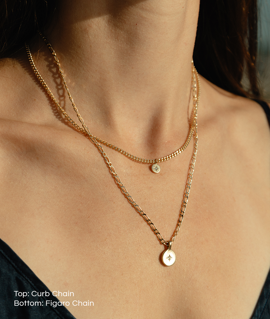 Solid Gold Figaro Chain Necklace vs Curb Chain Necklace Comparison