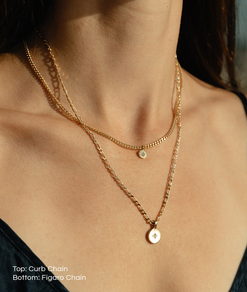 Solid Gold Curb Chain Necklace vs Figaro Chain Necklace