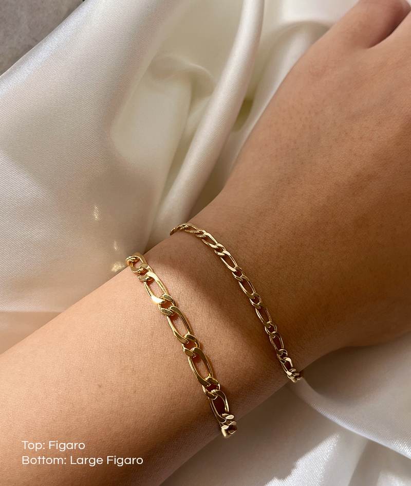 Solid Gold Figaro Chain Bracelet vs Large Figaro Chain Bracelet Comparison