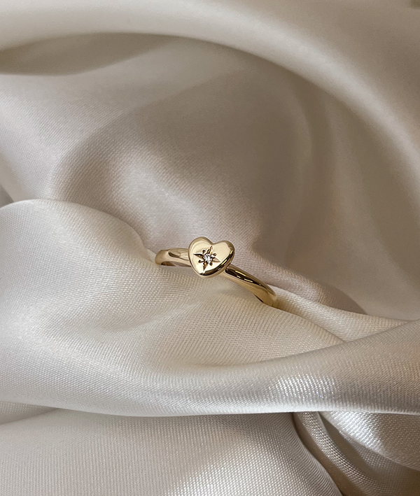 Gold Heart Ring with Star Set Diamond