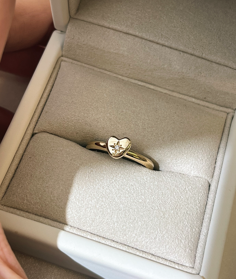 Gold Heart Ring with Star Set Diamond