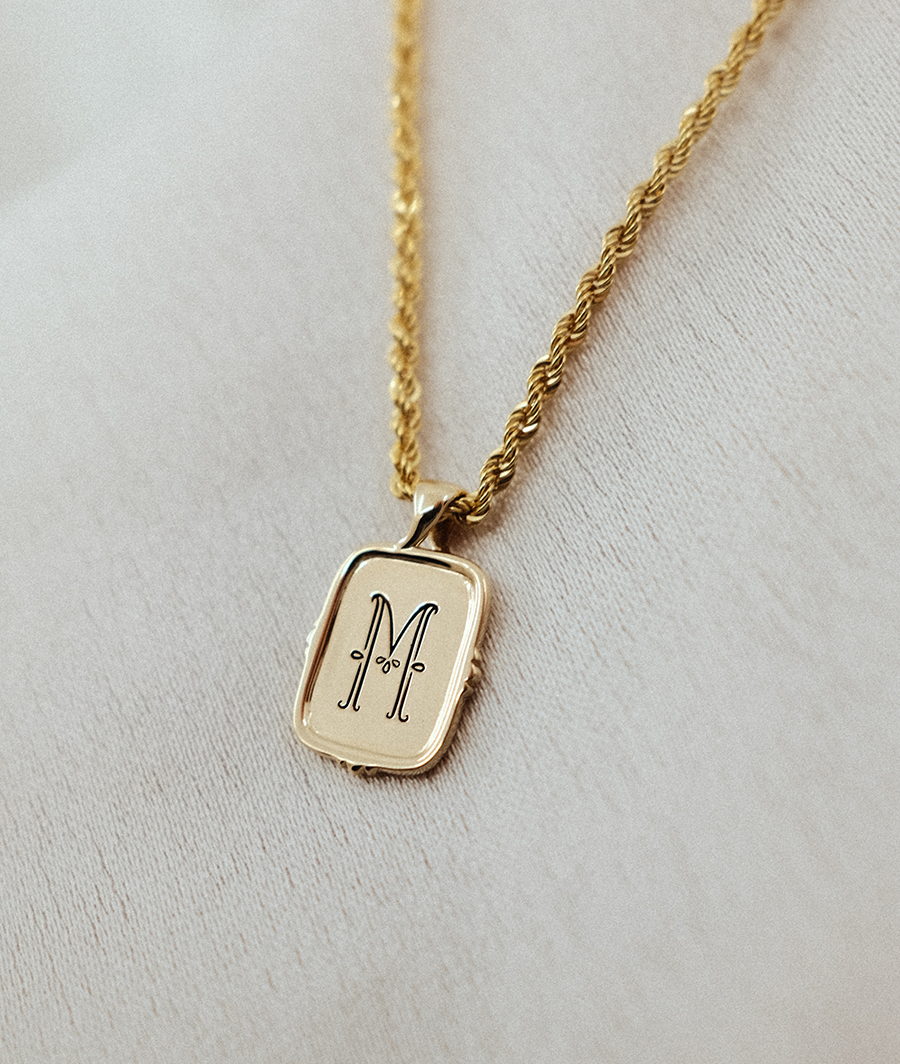 Frame Pendant Necklace with Initial