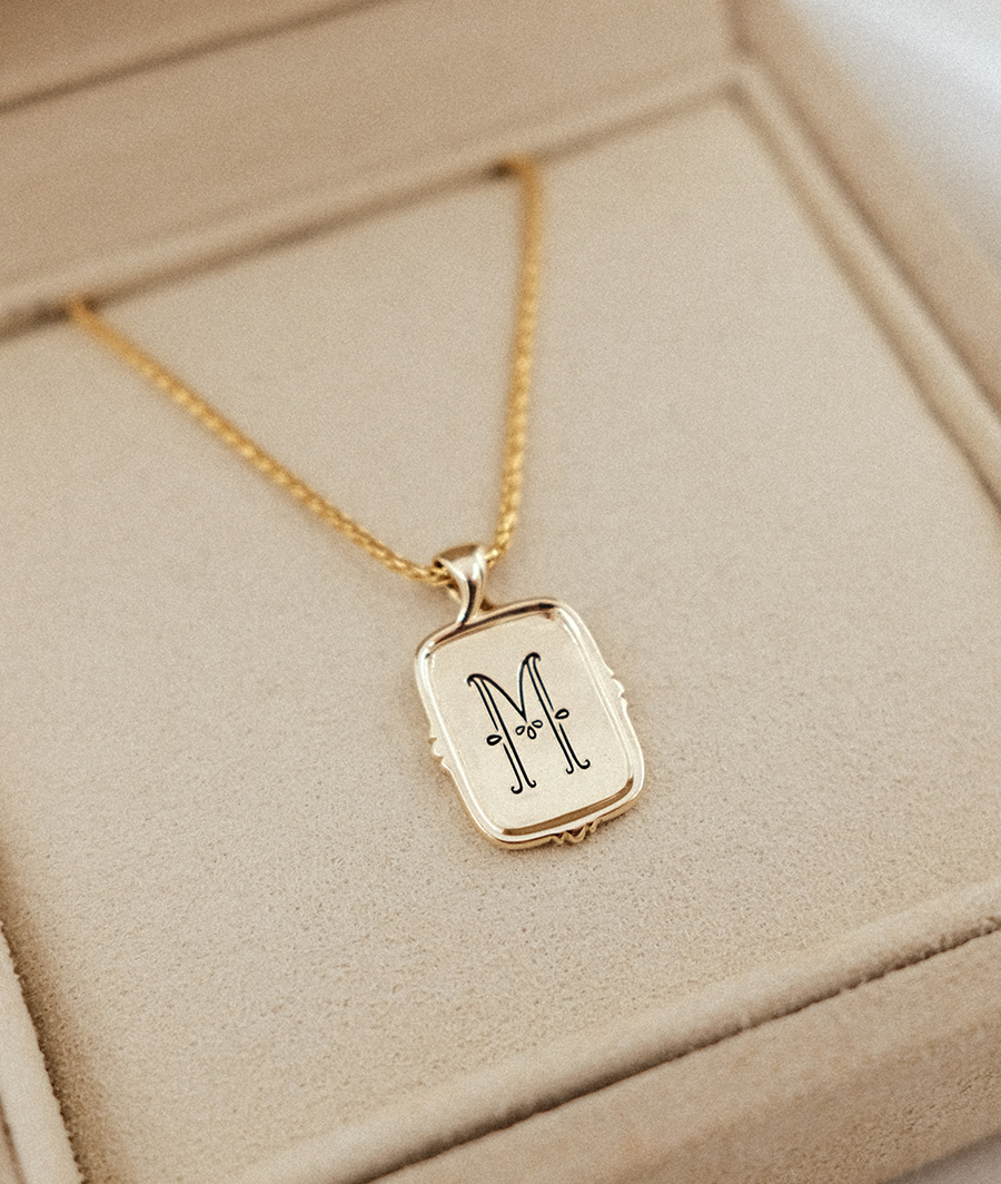 Frame Pendant Necklace with Initial