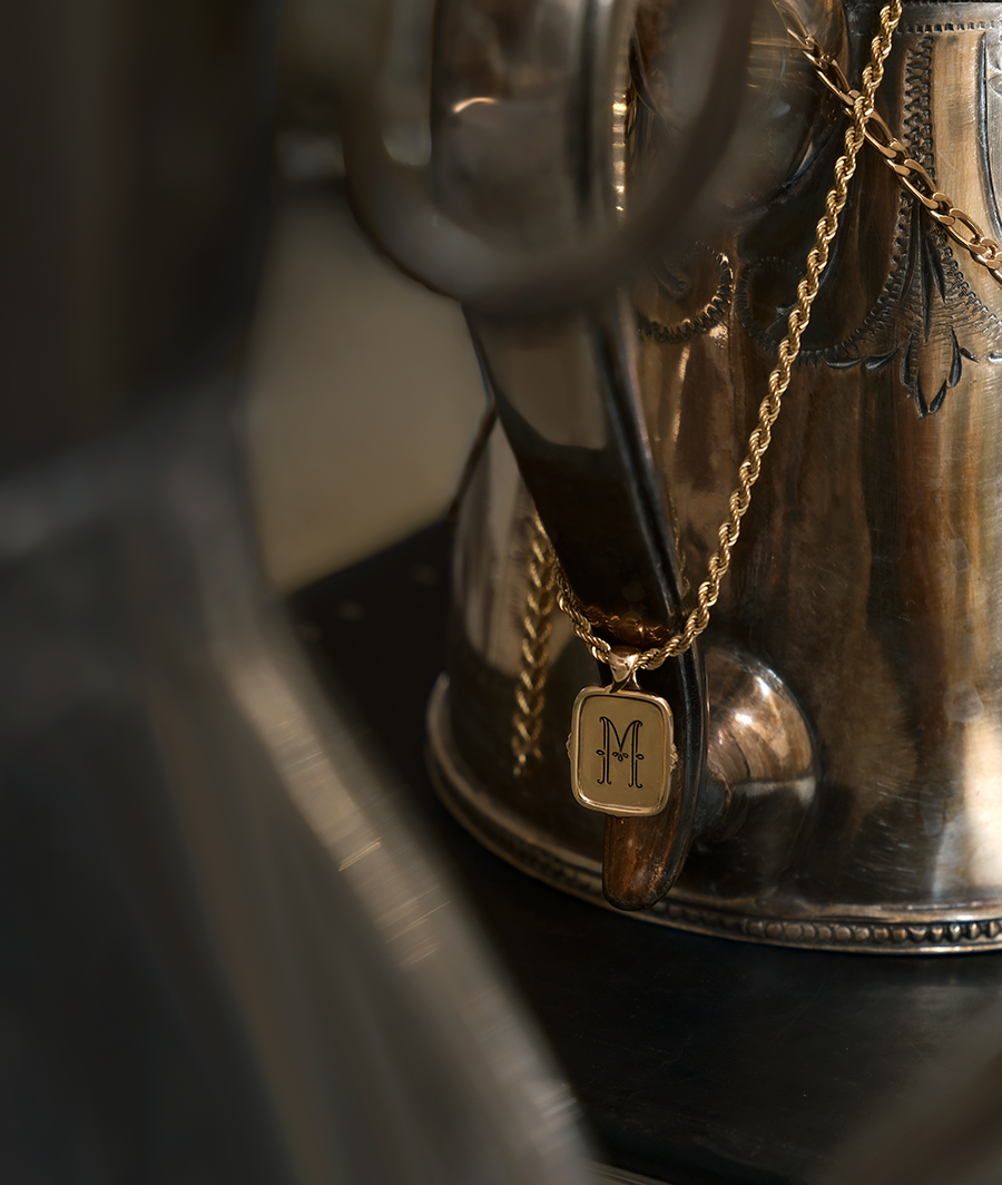Frame Pendant Necklace with Initial