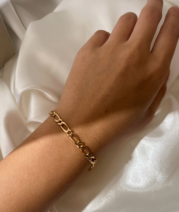 Solid Gold Large Figaro Chain Bracelet