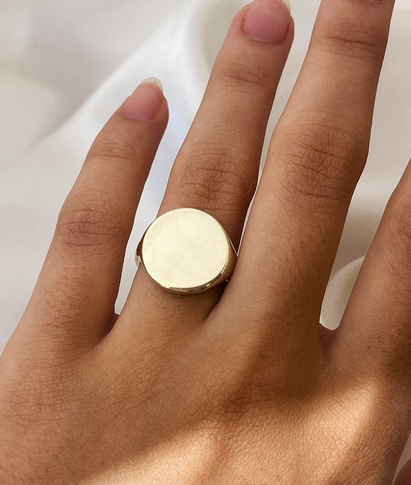 Large Round Solid Gold Signet Ring