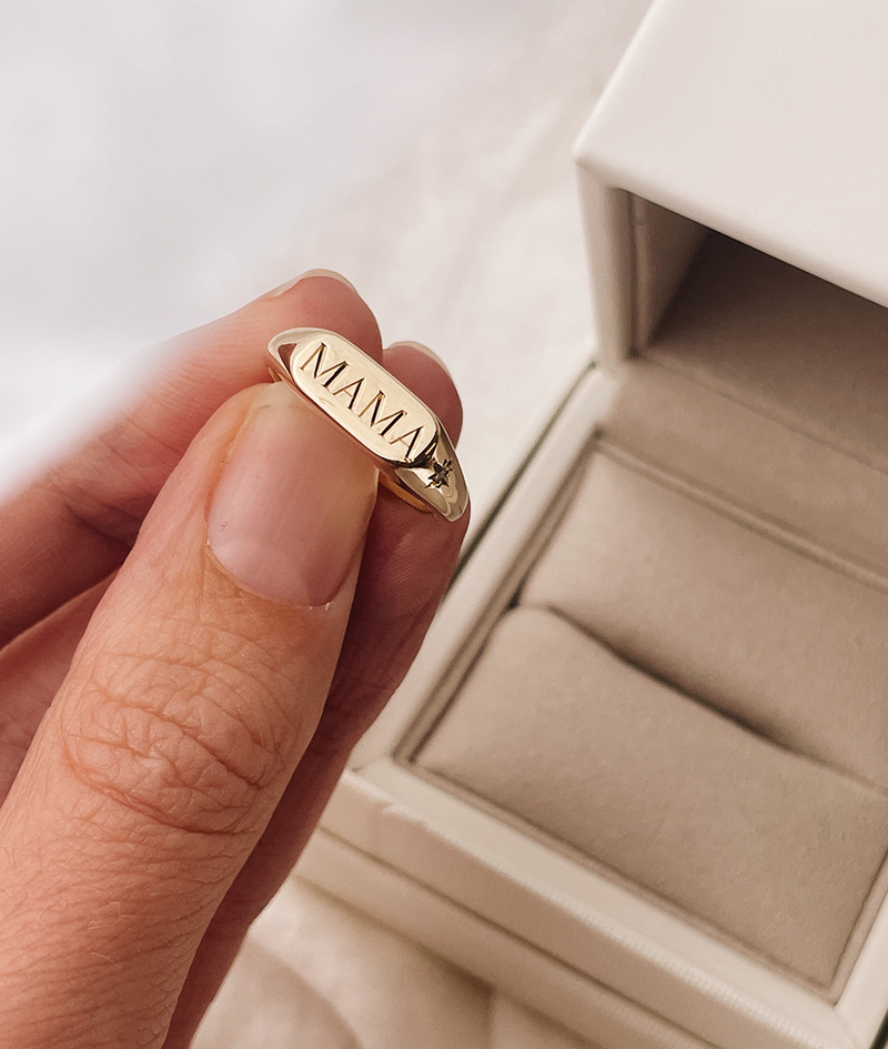 Hand Engraved MAMA Oval Signet ring