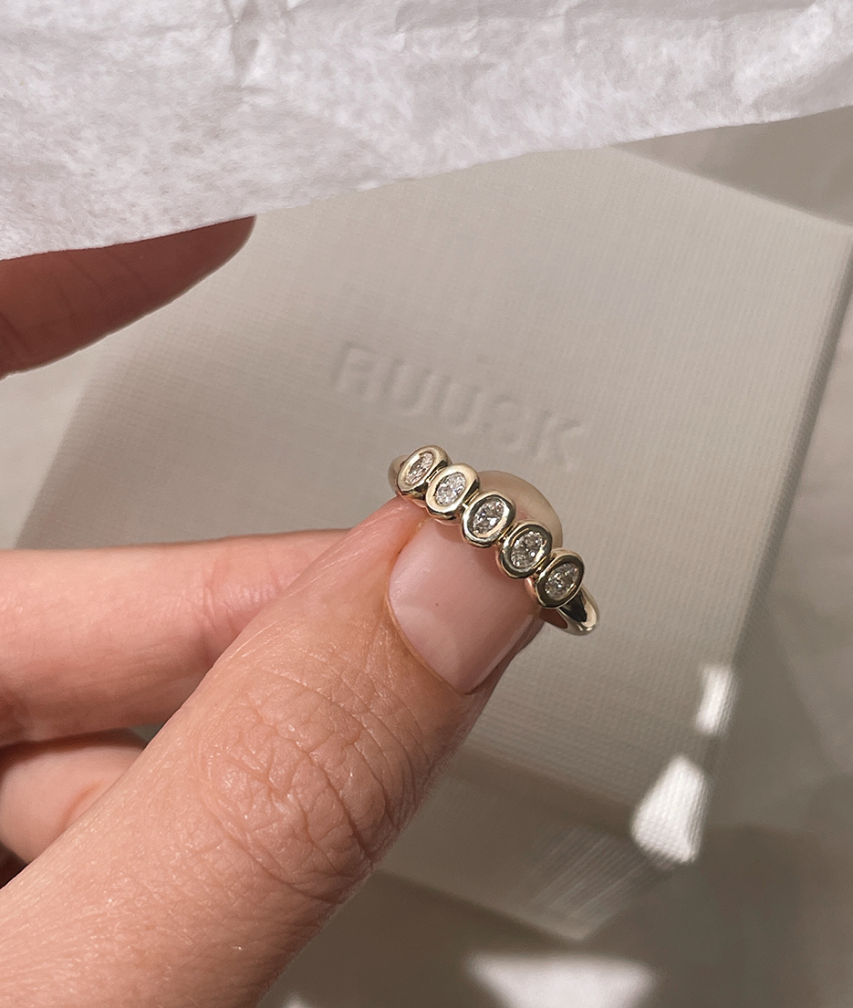 Handmade Mini 5 Suns engagement ring in solid gold. Hand crafted to order in Sydney. Meaningful heirlooms, engagement rings and wedding bands for the Modern bride. Conscious jewellery.