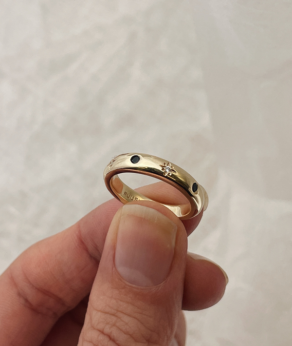 Sapphire and Diamond Moon & Stars Ring