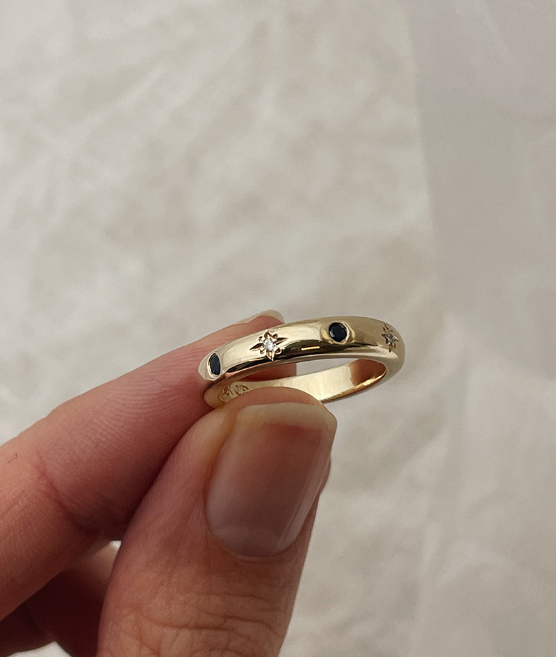 Sapphire and Diamond Moon & Stars Ring