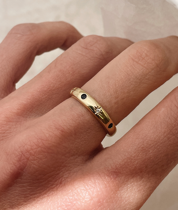Sapphire and Diamond Moon & Stars Ring