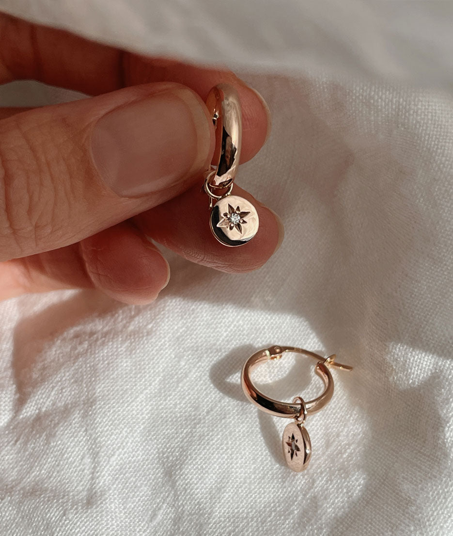 Tiny True North Hoop earrings