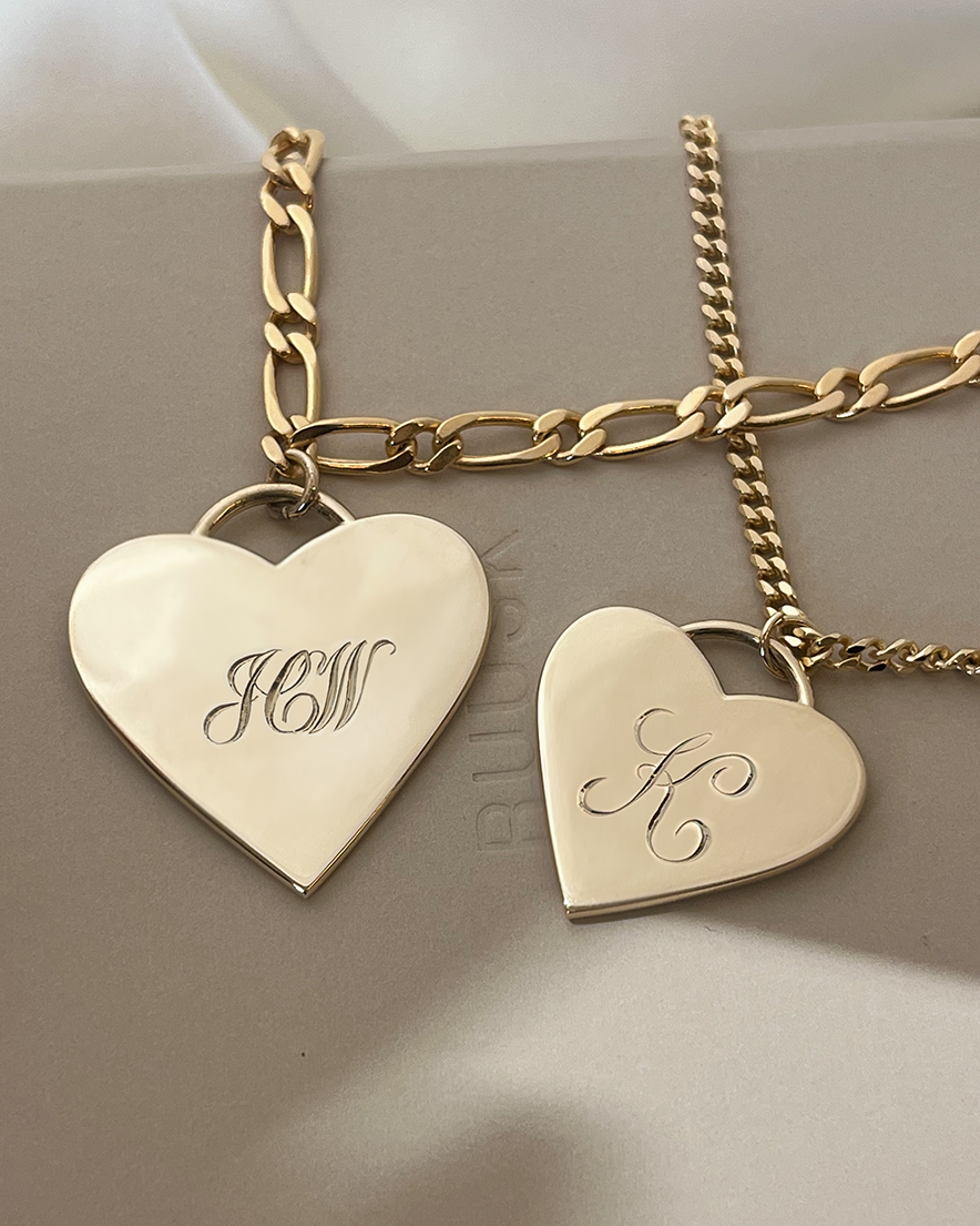 With Great Love Solid Gold Heart Pendant Necklace With Hand-Engraving 