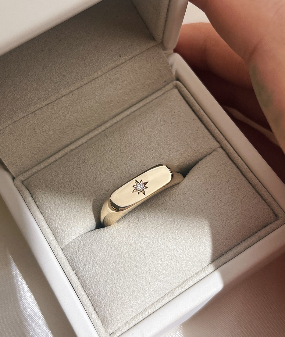 Star-set Long Signet Ring