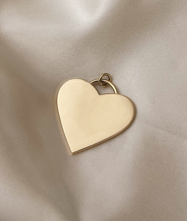 With Great Love Solid Gold Large Heart Pendant, plain with jump ring 