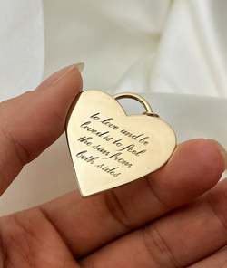 With Great Love Solid Gold Large Heart Pendant, with jump ring and hand engraving script