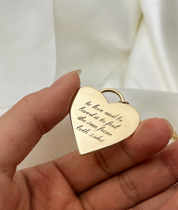 With Great Love Solid Gold Large Heart Pendant, with jump ring and hand engraving script