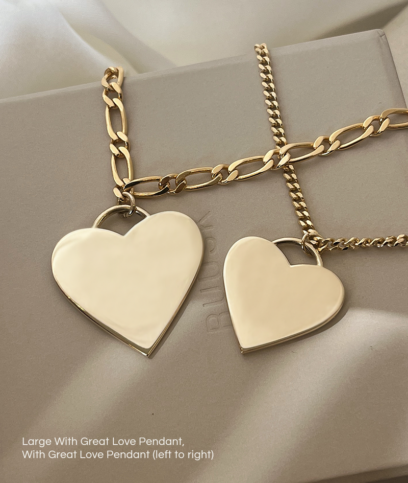 With Great Love Solid Gold Heart Pendant, size comparison between large and regular pendant 