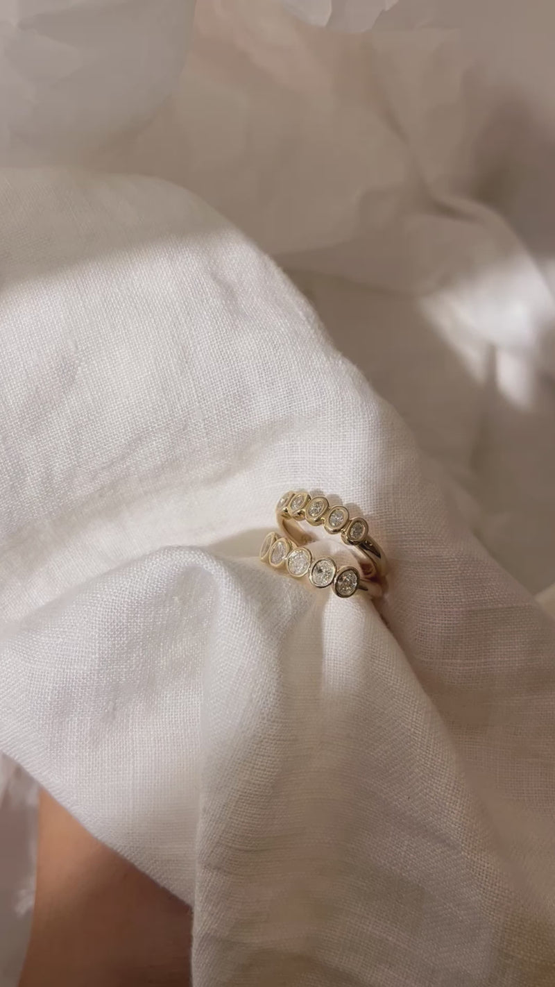 Handmade Oval Medium 5 Suns Ring in solid gold. Hand crafted to order in Sydney. Meaningful heirlooms, engagement rings and wedding bands for the Modern bride. Conscious jewellery.