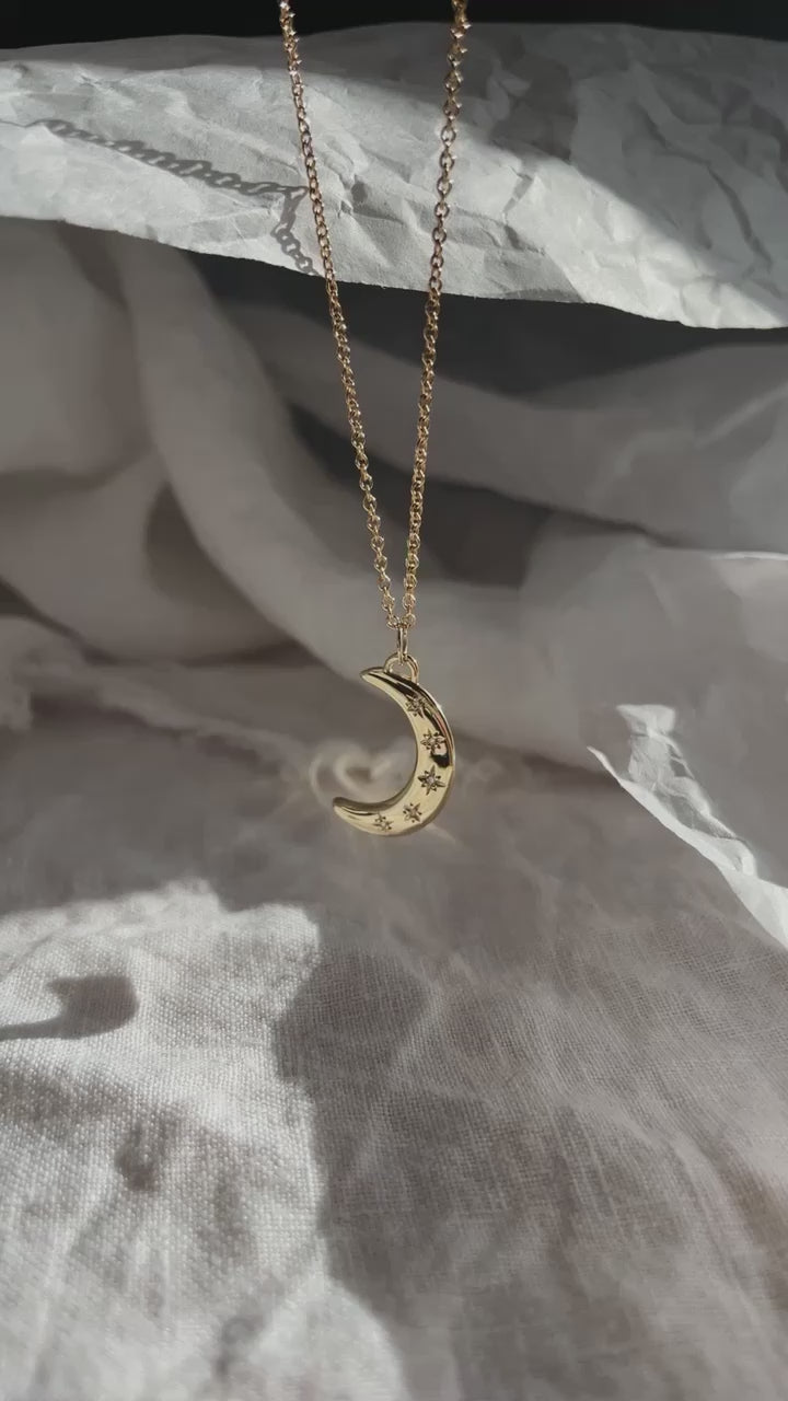 Load video: Crescent Moon &amp; Stars necklace