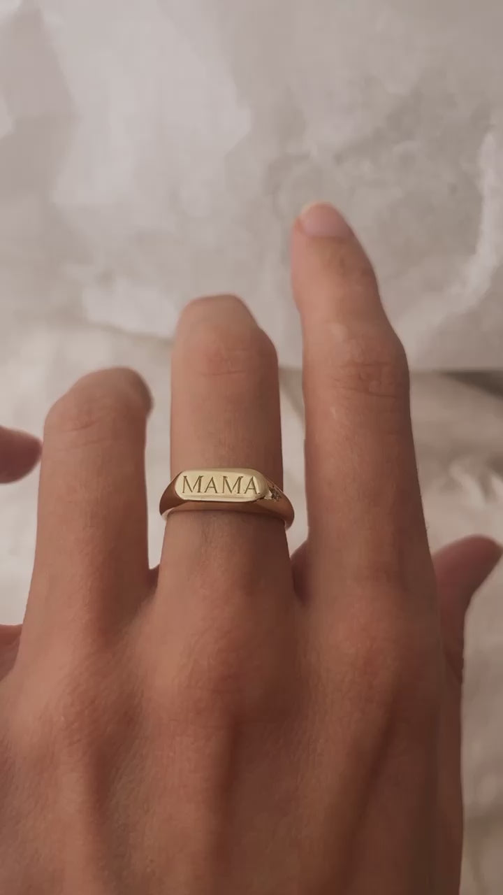 Load video: Hand Engraved MAMA Oval Signet