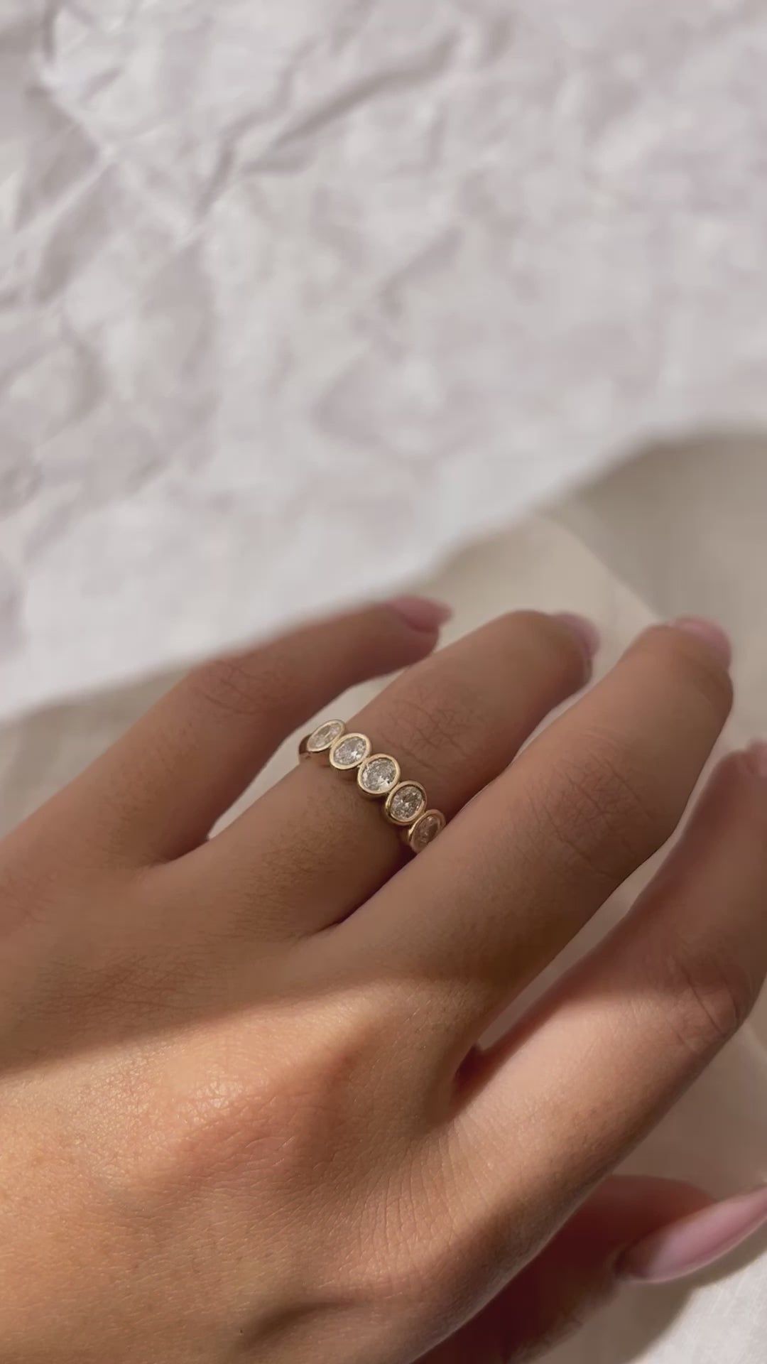 Load video: Handmade Oval Medium 5 Suns Ring in solid gold. Hand crafted to order in Sydney. Meaningful heirlooms, engagement rings and wedding bands for the Modern bride. Conscious jewellery.