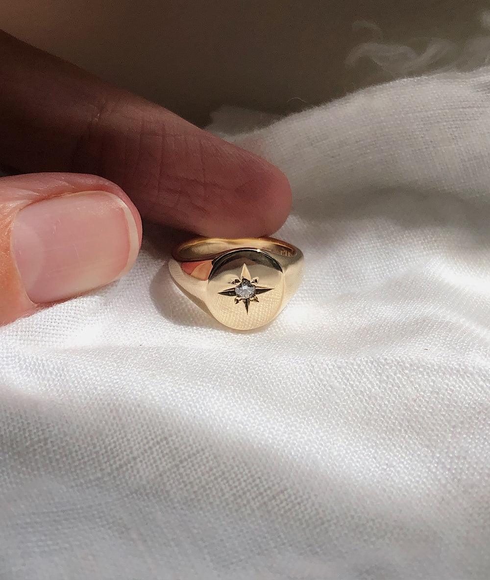 2.5mm Star-set Small Signet ring - RUUSK