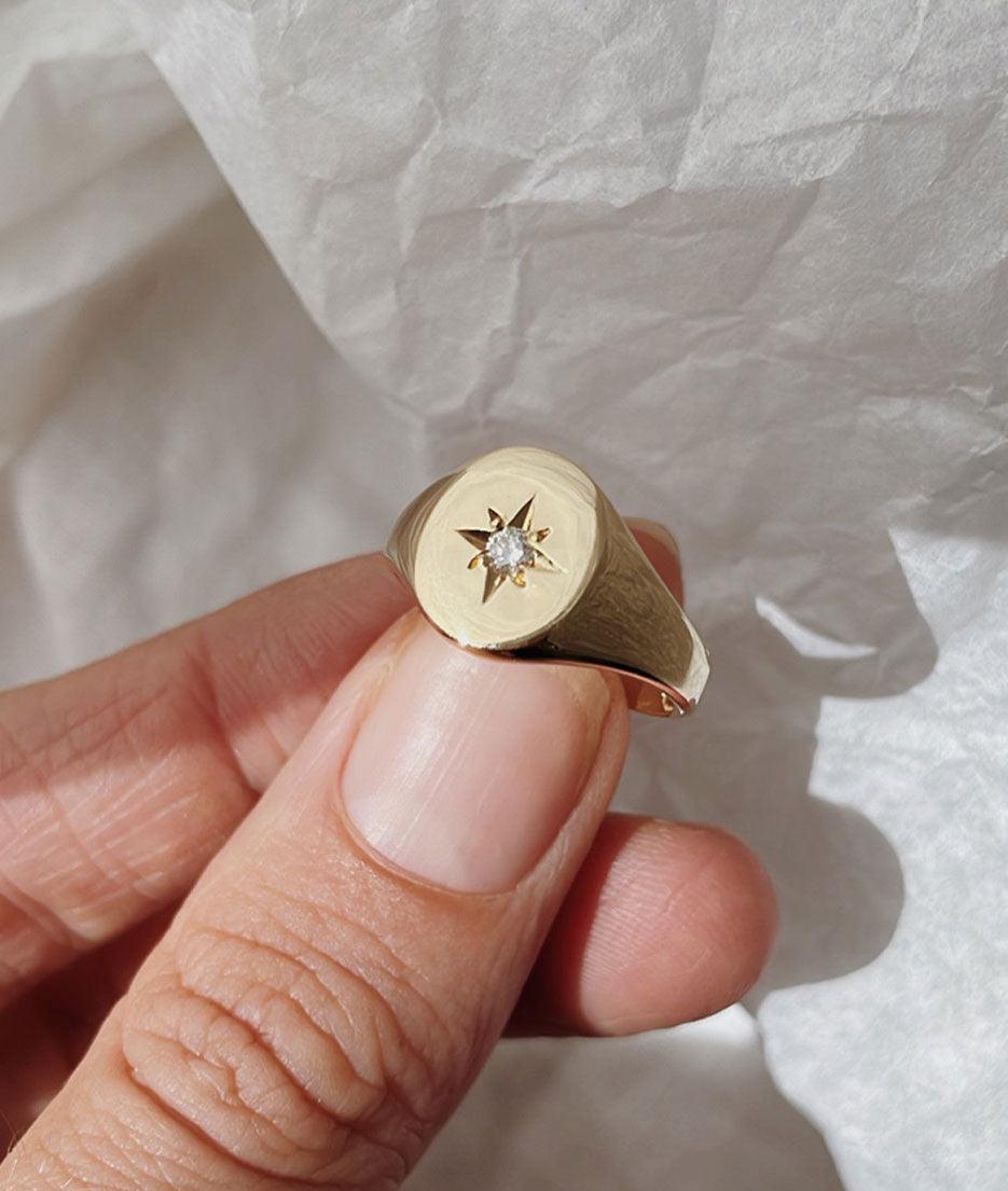 2.5mm Star-set Small Signet ring - RUUSK