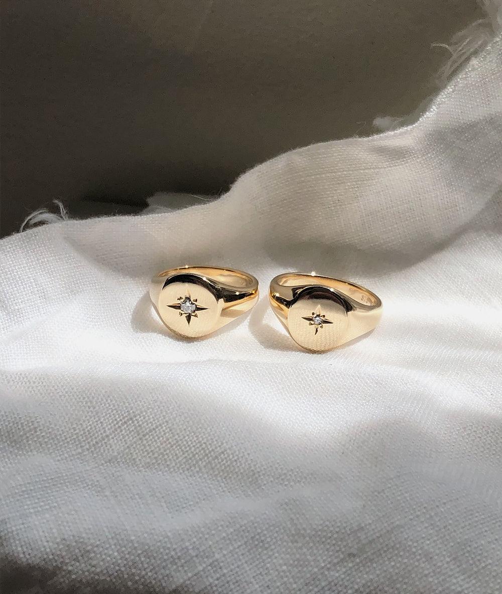 2.5mm Star-set Small Signet ring - RUUSK