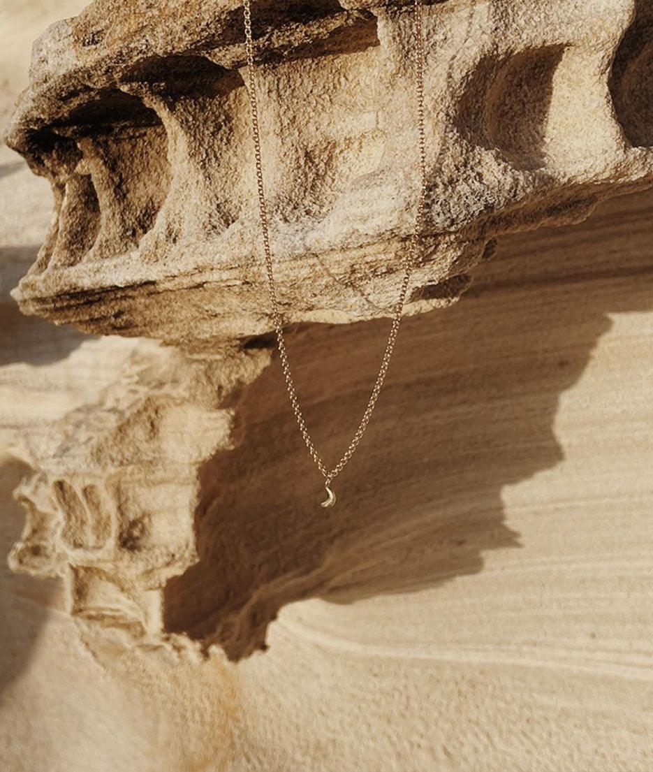 Yellow Gold Tiny Moon Charm necklace - RUUSK