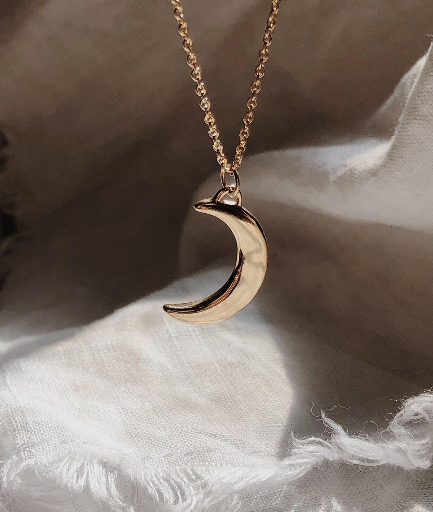 Crystal Crescent Moon Necklace | Half Moon Stone Pendant – Crystalline Dream