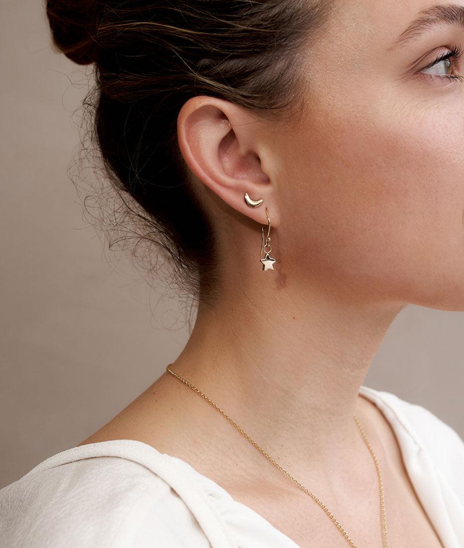 Yellow Gold Tiny Moon Stud earrings - RUUSK