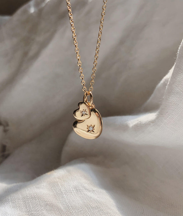 Yellow Gold Mama & Baby Heart necklace - RUUSK