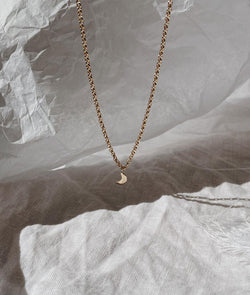 Yellow Gold Tiny Moon Charm necklace - RUUSK