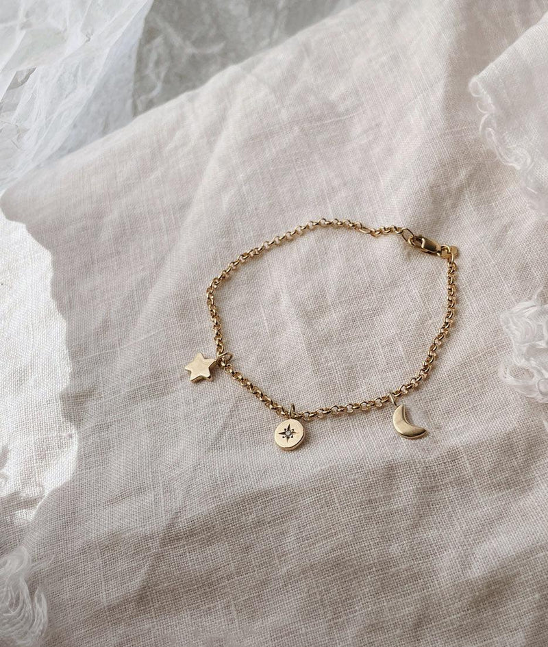 Tiny True North, Moon & Star Charm bracelet - RUUSK