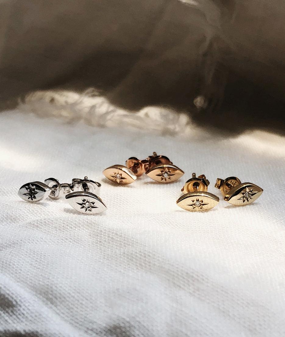 Yellow Gold Star-dust Stud earrings - RUUSK